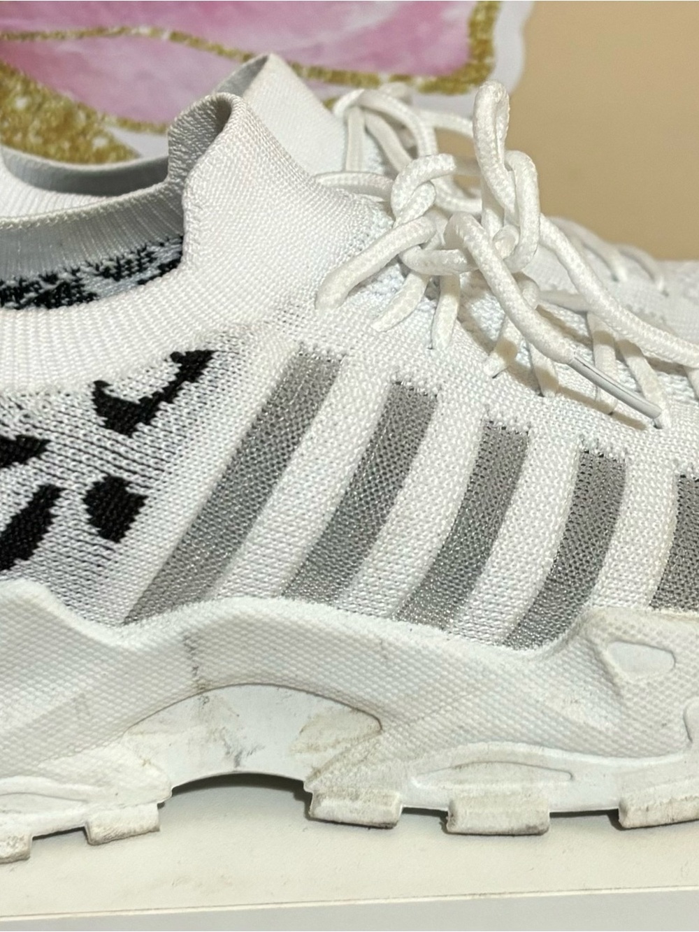 White Knit Athletic Sneakers with Gray Accents